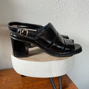 Power Sole Black Sling Back Heels Size 38 EUC